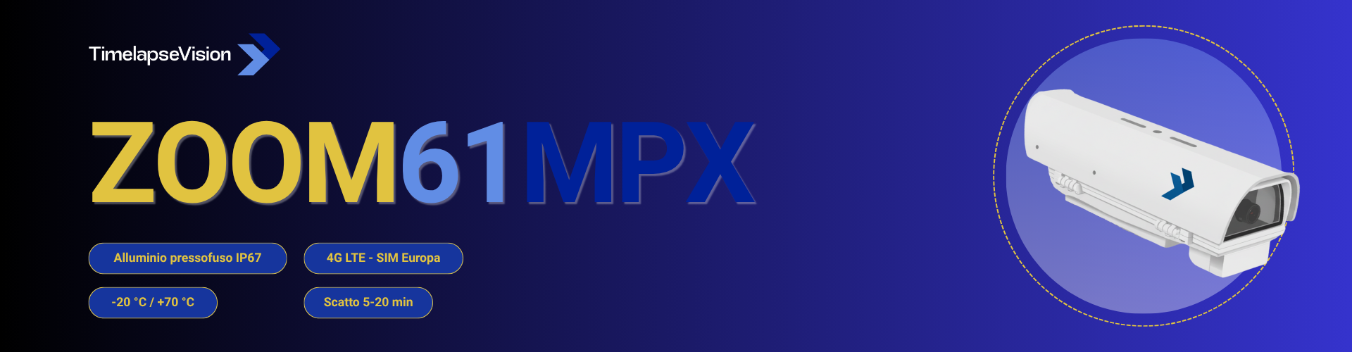 Telecamera time lapse TimelapseVision Zoom 61MPX con zoom motorizzato