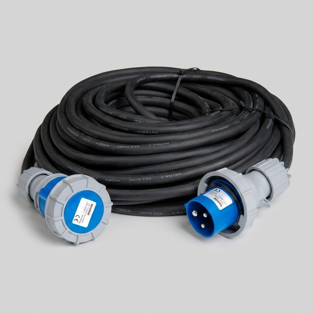 Prolunga elettrica industriale 220V con spina e presa CEE blu per telecamere time lapse TimelapseVision